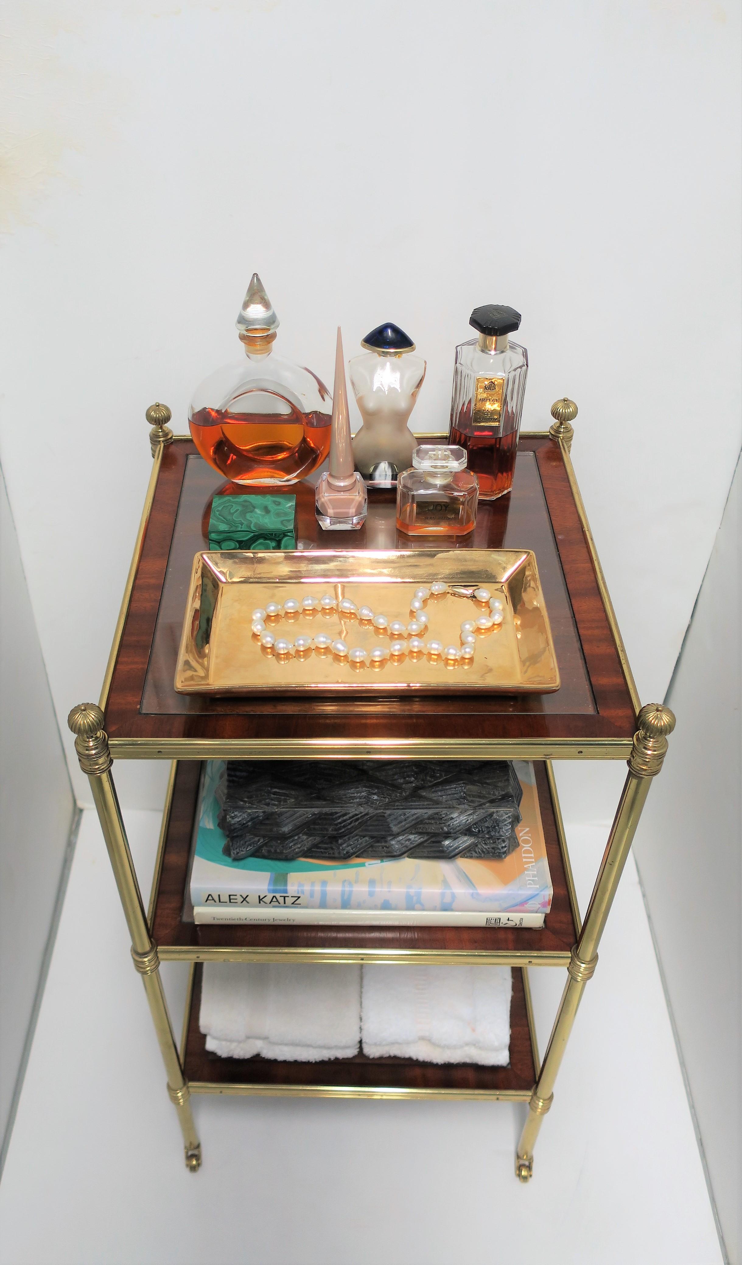 Designer English Regency Brass Glass Mahogany Table Shelves by William Tillman 3
