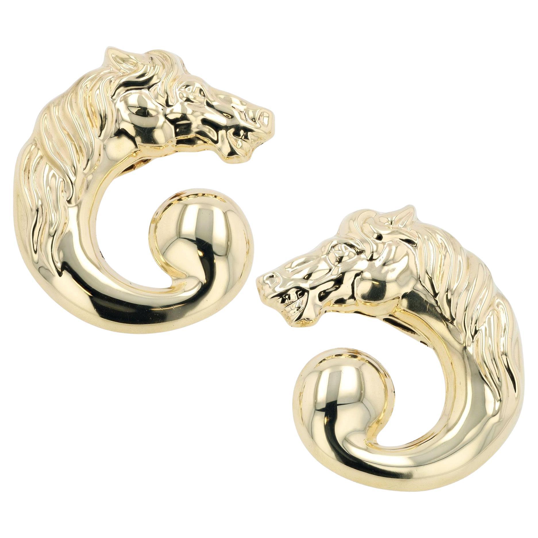 Designer Equestrian Horse Earrings  Italian 14 Karat Gold