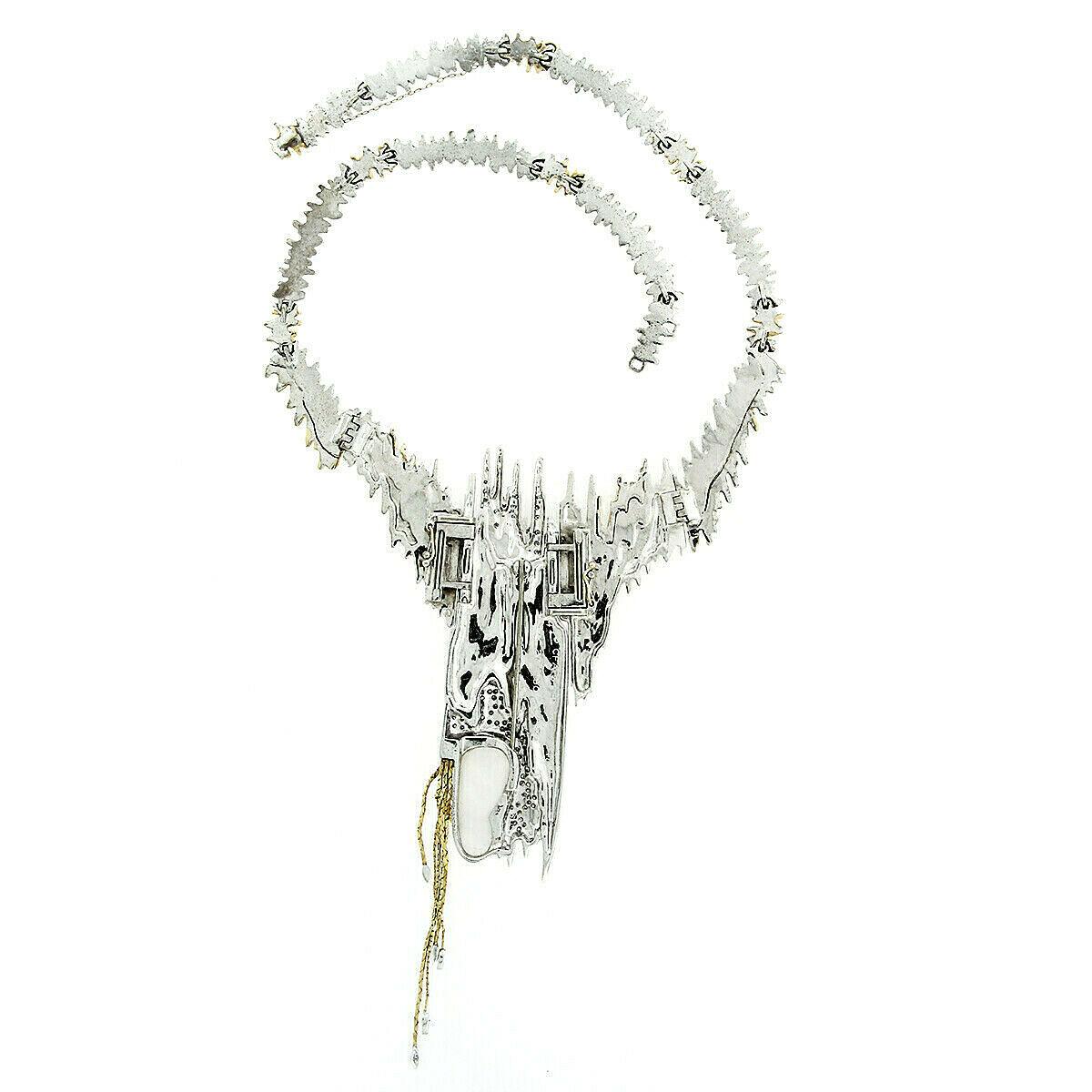 Designer ERTE Sophistication 14K Gold & Silver Diamond Pearl Statement Necklace 4