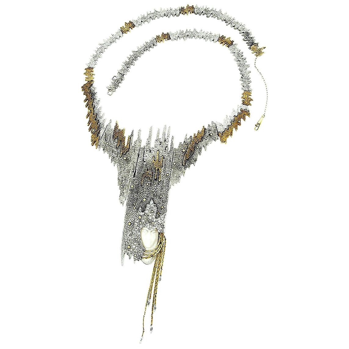 Erte Gem Set Silver Gold Sophistication Necklace at 1stDibs