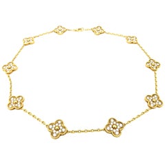 Designer Estate Van Cleef & Arpels Alhambra Diamond Necklace 18 Karat Gold