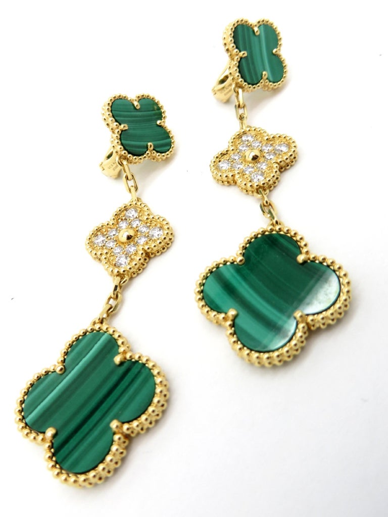 Designer Estate Van Cleef and Arpels Malachite and Diamond Alhambra 18K