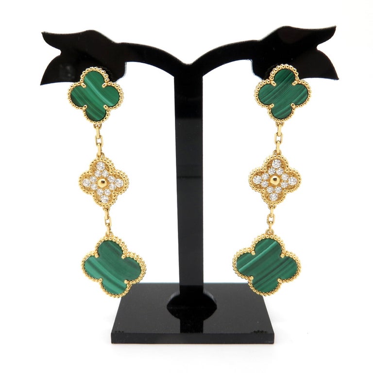 Designer Estate Van Cleef and Arpels Malachite and Diamond Alhambra 18K