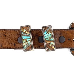 Designer Fabulous Turquoise Inlay Sterling Silver Buckle and Leather Belt