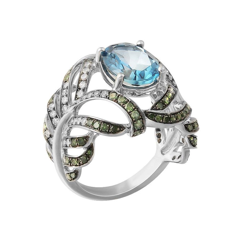 Designer Fashion Fine Jewelry Topaz White Diamond Gold Ring For Sale