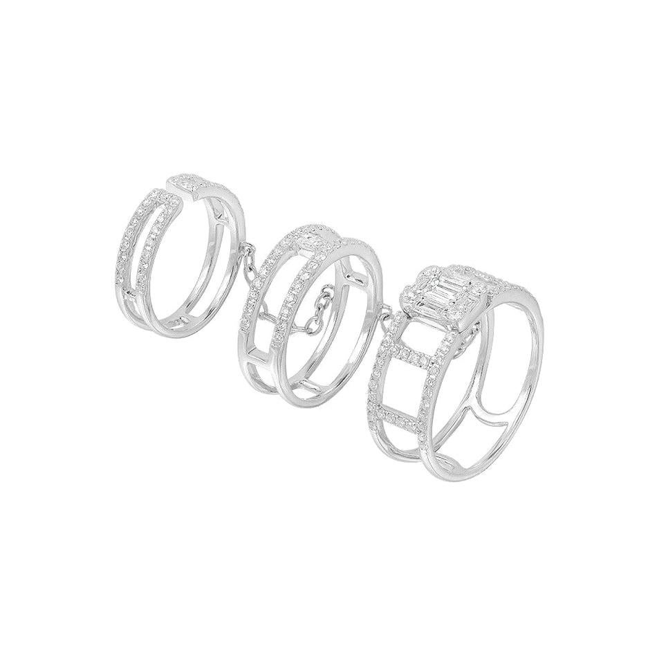 Designer Fashion Fine Jewelry White Diamond Trio Gold Ring For Sale