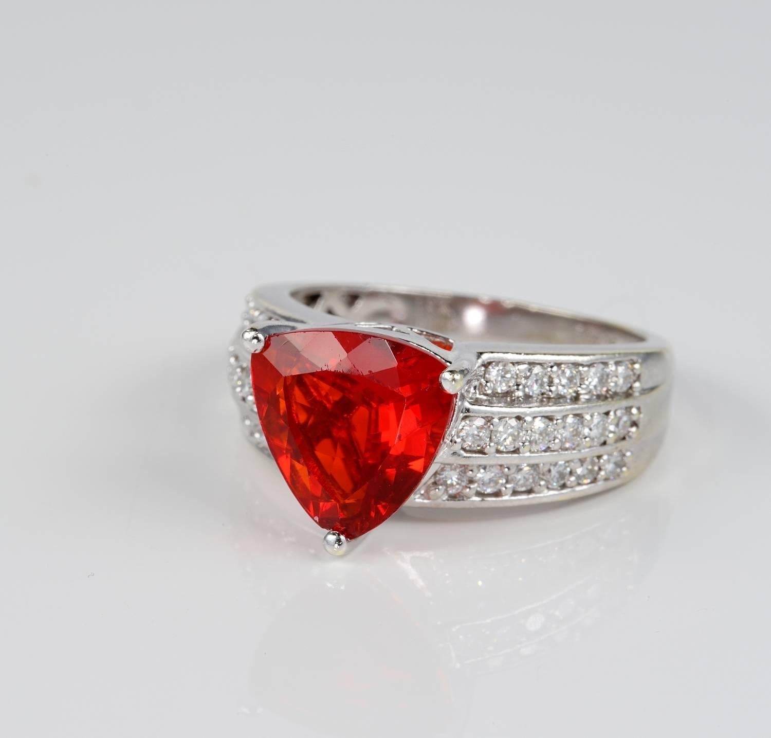 Contemporary Designer Fire Opal Diamond Rare Ring For Sale
