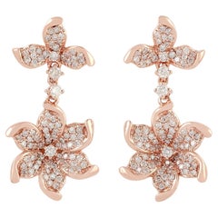 Designer Floral Pattern Earrings with Pave Diamonds Made in 18k Rose Gold
