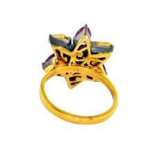 Designer Flower Ring with Ruby and Diamond in 14K Gold and Silver