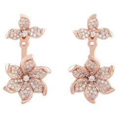 Designer Flower Shaped Earrings with Pave Diamonds Made in 18k Rose Gold