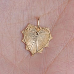 Designer Fluted Heart Charm Pendant Solid 14k Yellow Gold Jewelry Gift Pendant