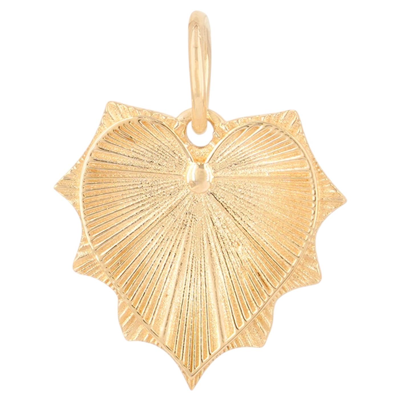 Designer Fluted Heart Charm Pendant Solid 14k Yellow Gold Jewelry Gift Pendant