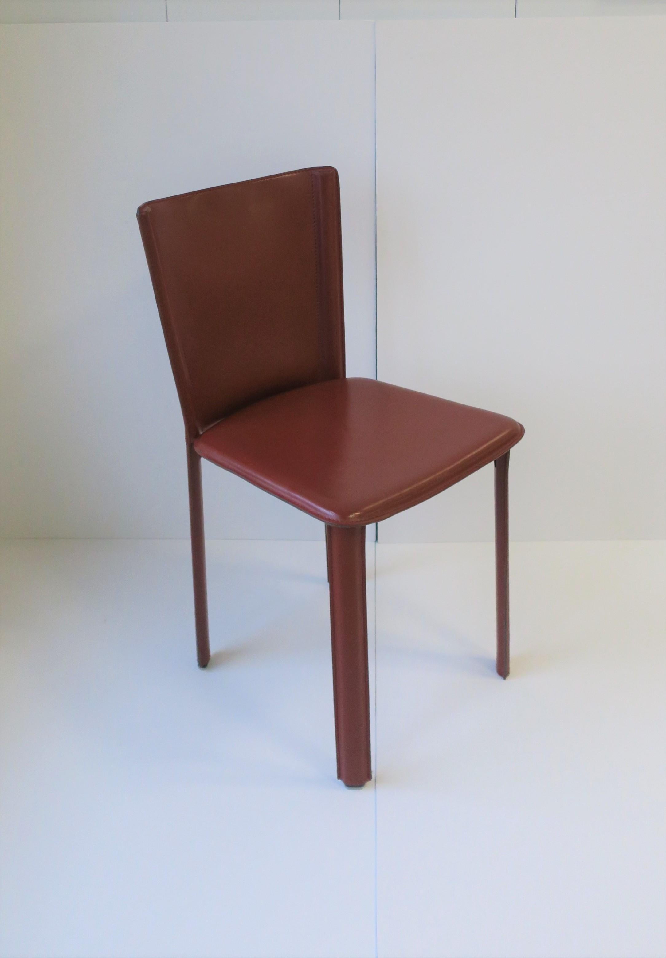 Designer Italian Red Burgundy Leather Side or Desk Chair by Frag 2