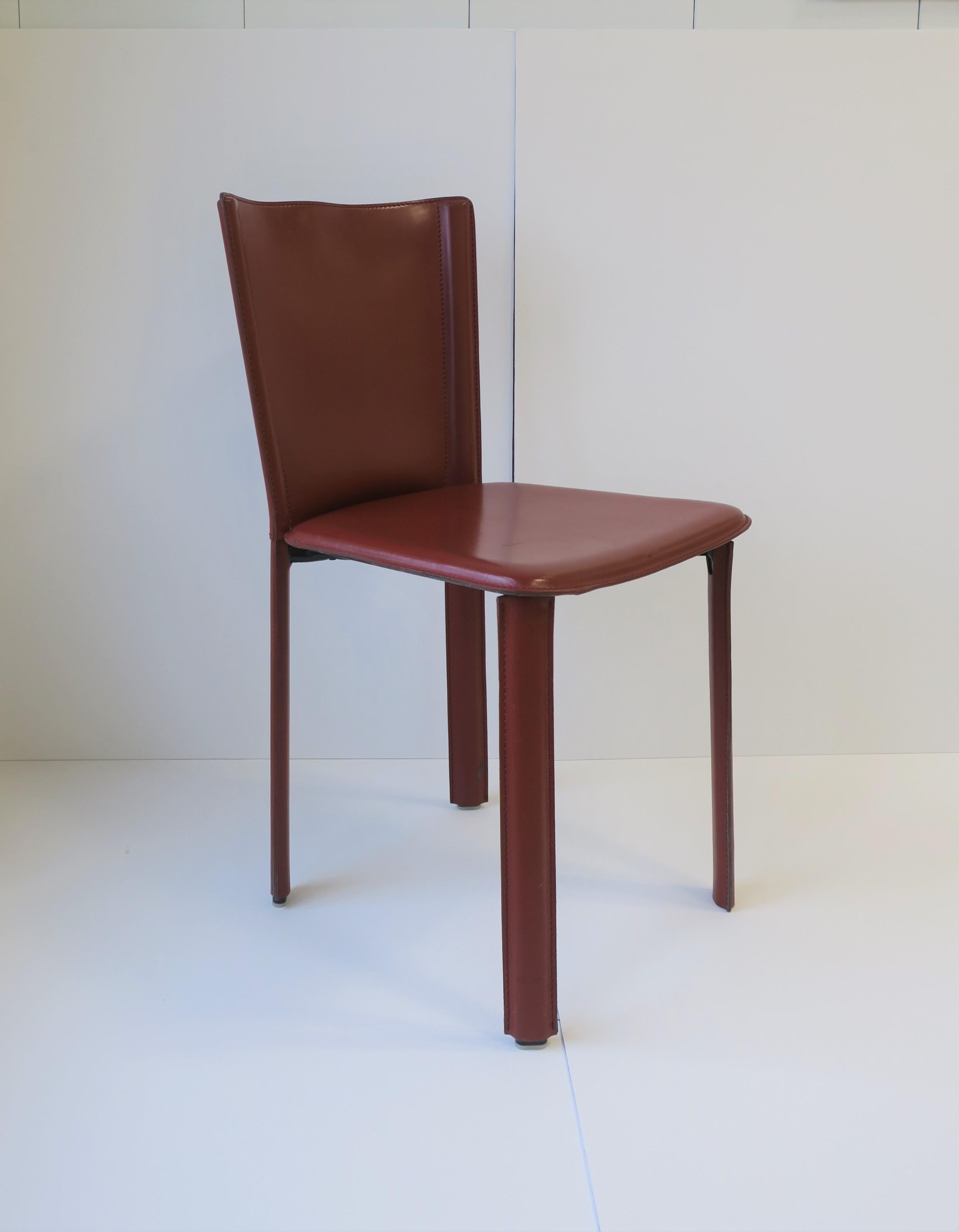 Designer Italian Red Burgundy Leather Side or Desk Chair by Frag 3