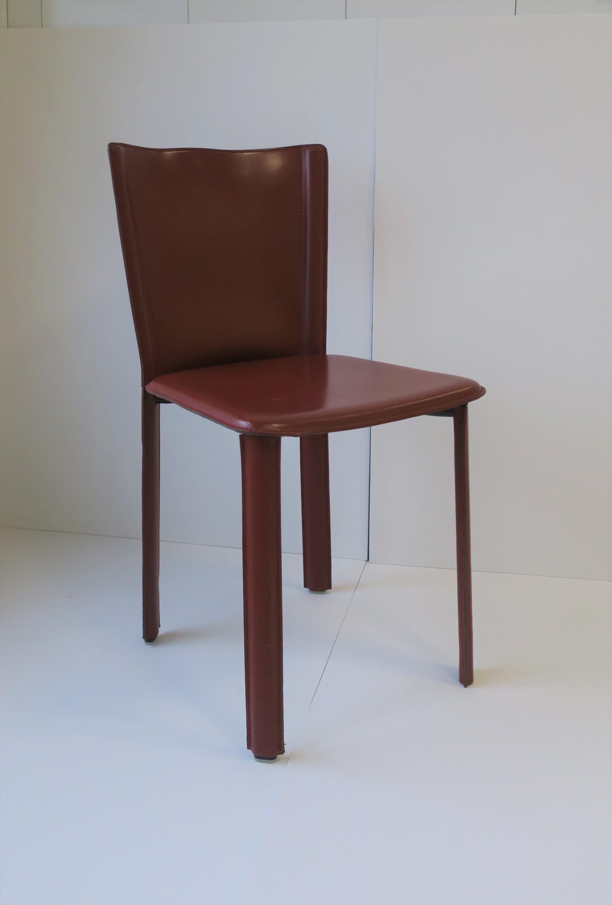 Designer Italian Red Burgundy Leather Side or Desk Chair by Frag 4
