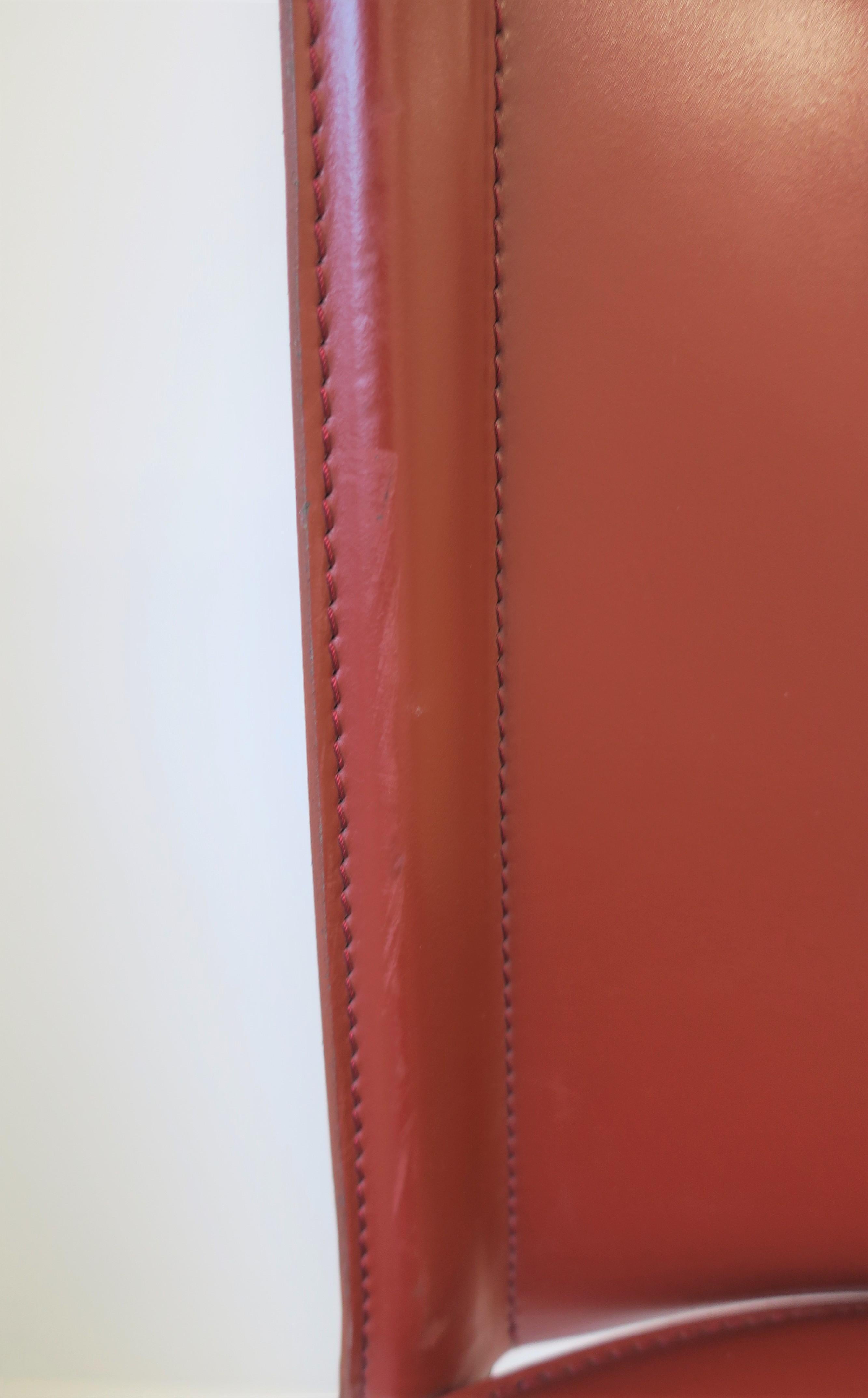Designer Italian Red Burgundy Leather Side or Desk Chair by Frag 5