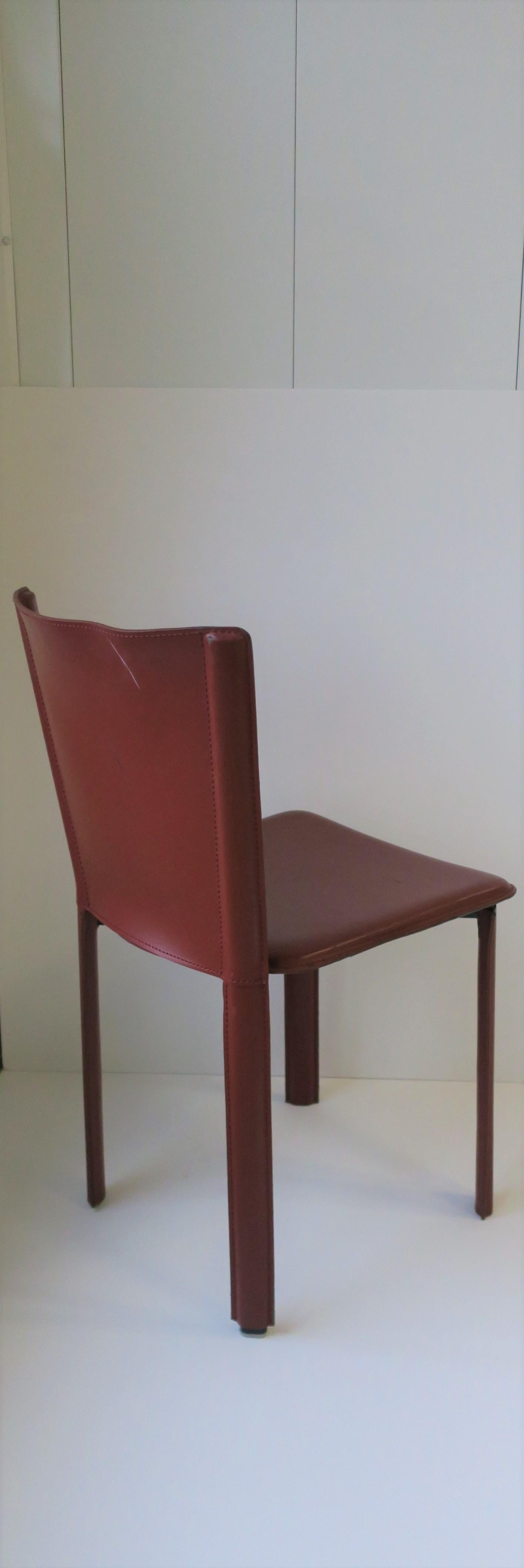 Metal Designer Italian Red Burgundy Leather Side or Desk Chair by Frag