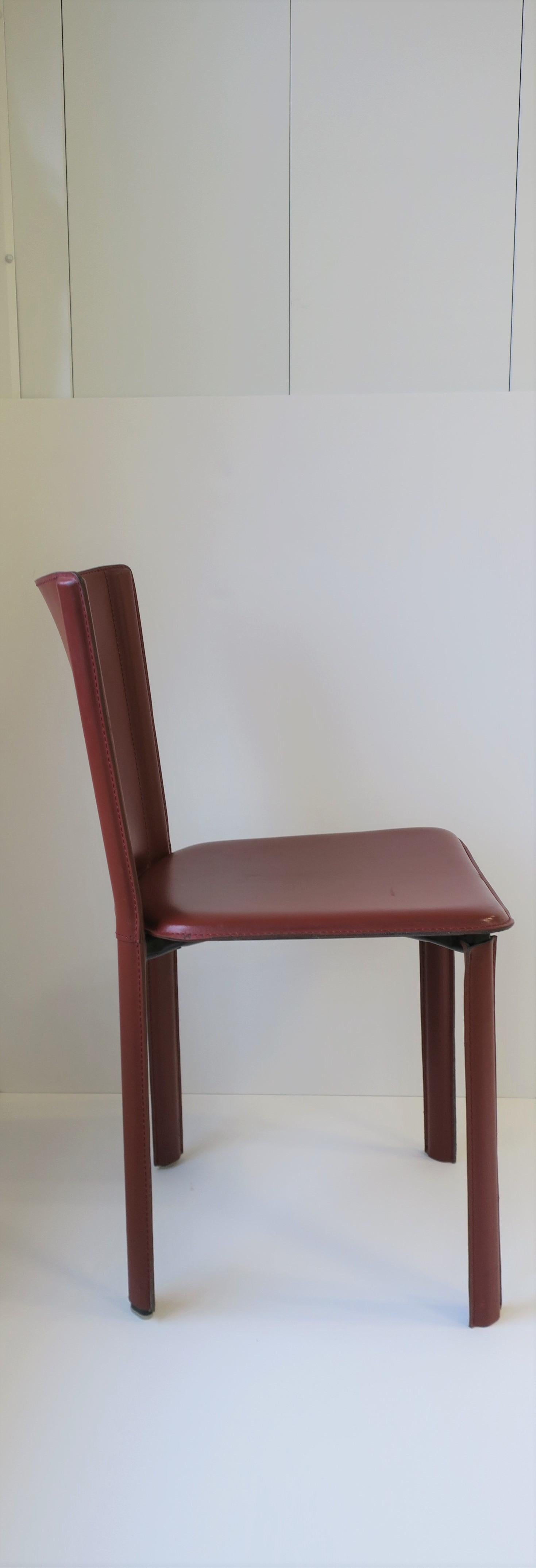Designer Italian Red Burgundy Leather Side or Desk Chair by Frag 1