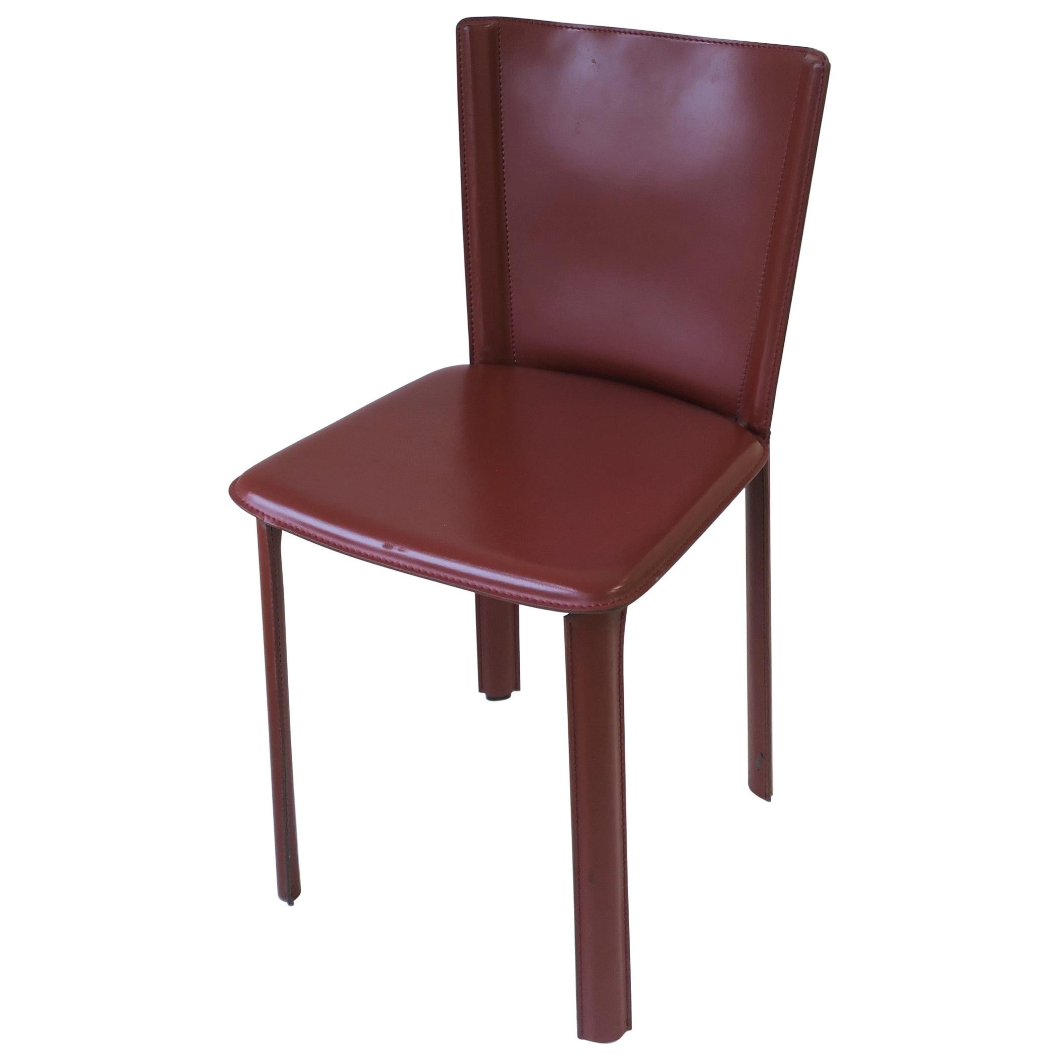Designer Italian Red Burgundy Leather Side or Desk Chair by Frag
