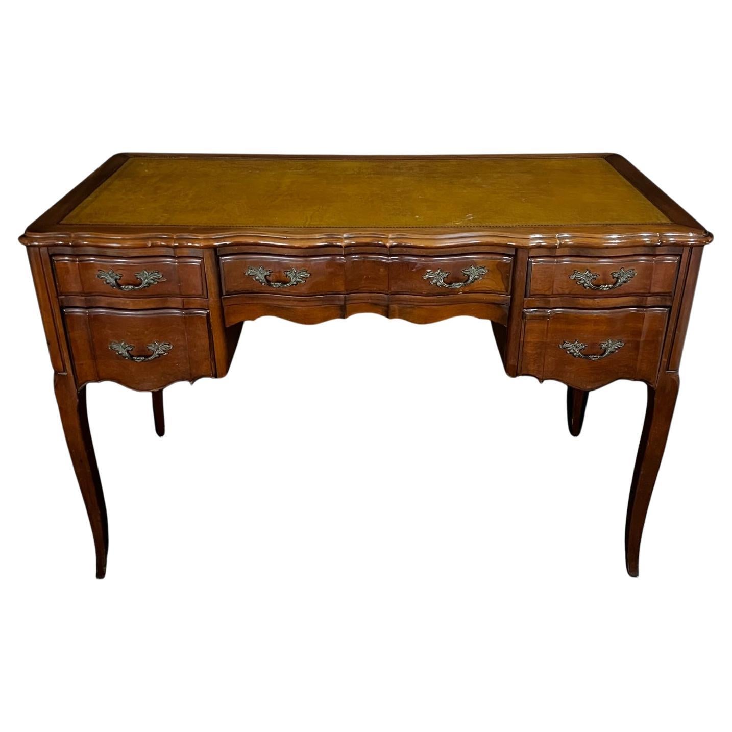 Vintage French Louis XV Black Leather Top Writing Desk at 1stDibs