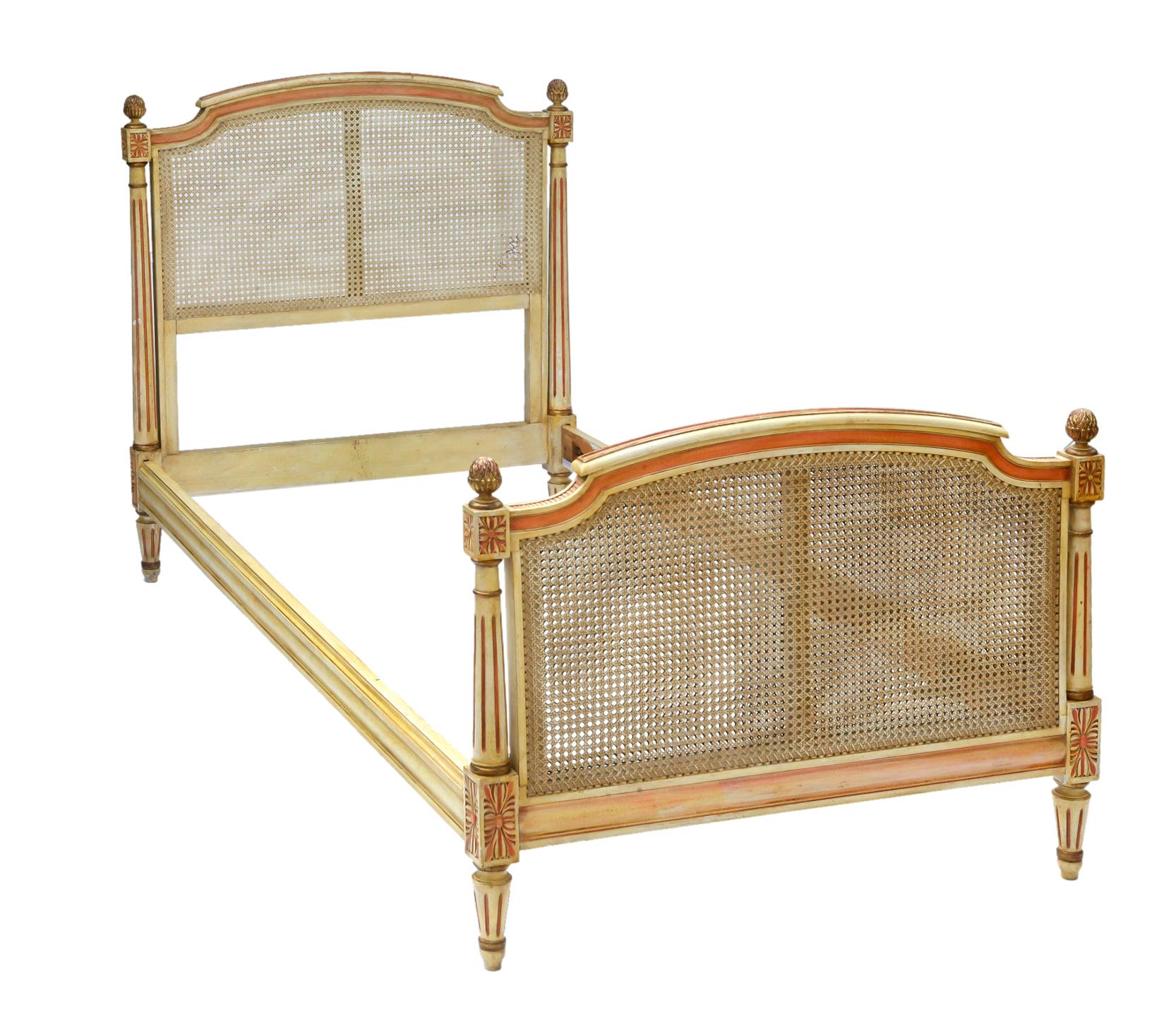 Caning Designer French Provincial Beds & Commodes; 4 piece set