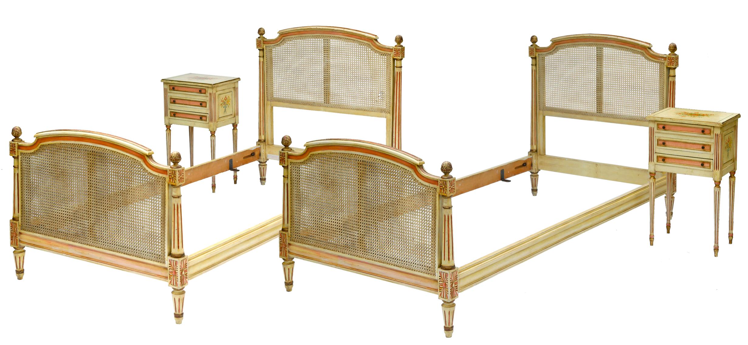 Designer French Provincial Beds & Commodes; 4 piece set