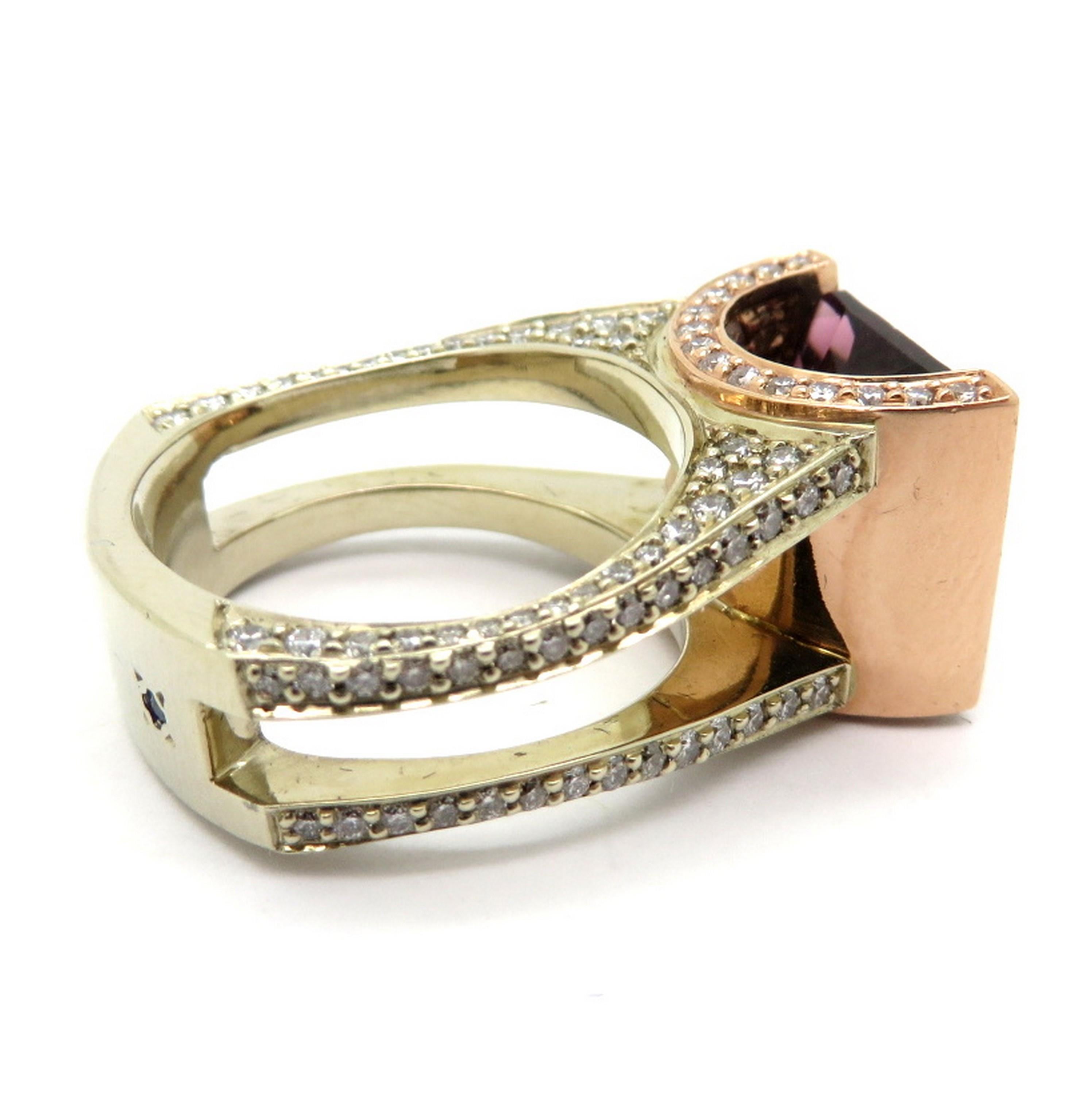 Designer Gauthier 7.00 Carat Tourmaline and Diamond Fashion Statement Ring In Excellent Condition In Scottsdale, AZ