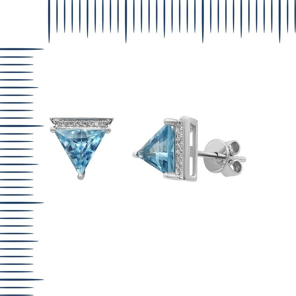 Modern Designer Geometric Blue Topaz White Diamond White Gold Necklace For Sale