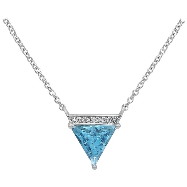 Designer Geometric Blue Topaz White Diamond White Gold Necklace