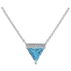 Designer-Halskette, geometrischer Blautopas, weißer Diamant, Weißgold