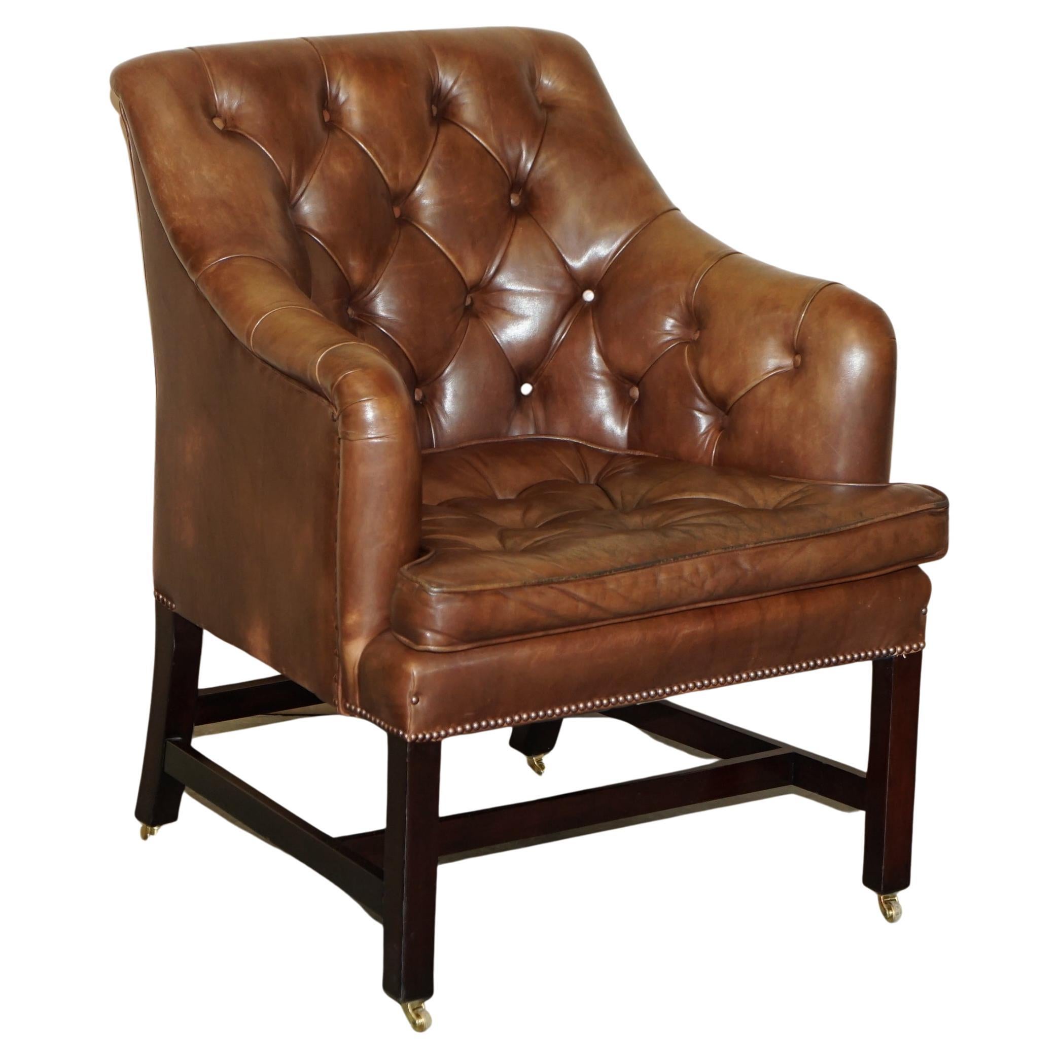 Designer George Smith Vintage Brown Leather Occasional Armchair