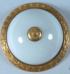 Designer Gilt Ormolu Dore Bronze & French Opaline Dome Ceiling Light Fixture