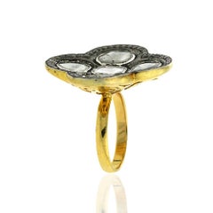 Designer Gold & Silver Clover Design Ring with Diamonds