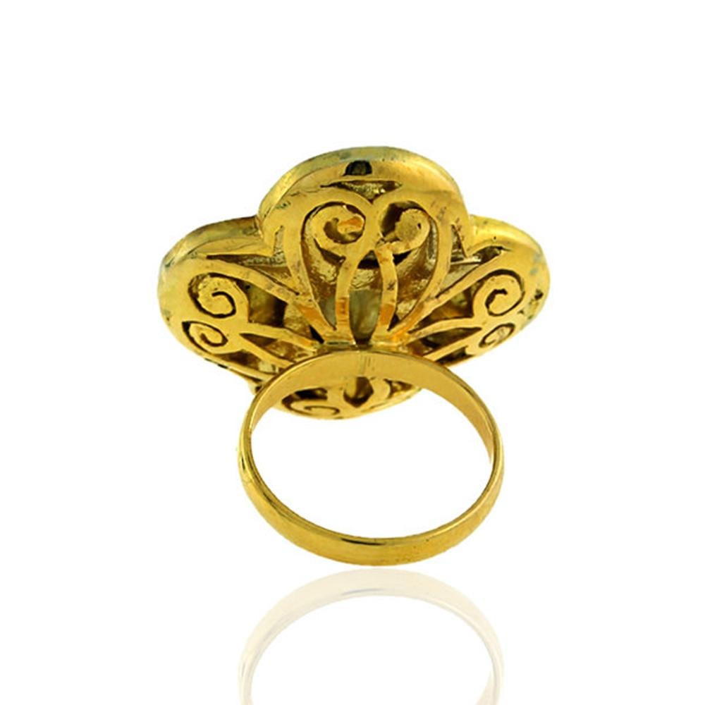 Modern Designer Gold & Silver Clover Design Ring with Diamonds For Sale