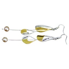 Nautical Designer Gold Silver & Pearl Dangling Filigree Sailing Earrings