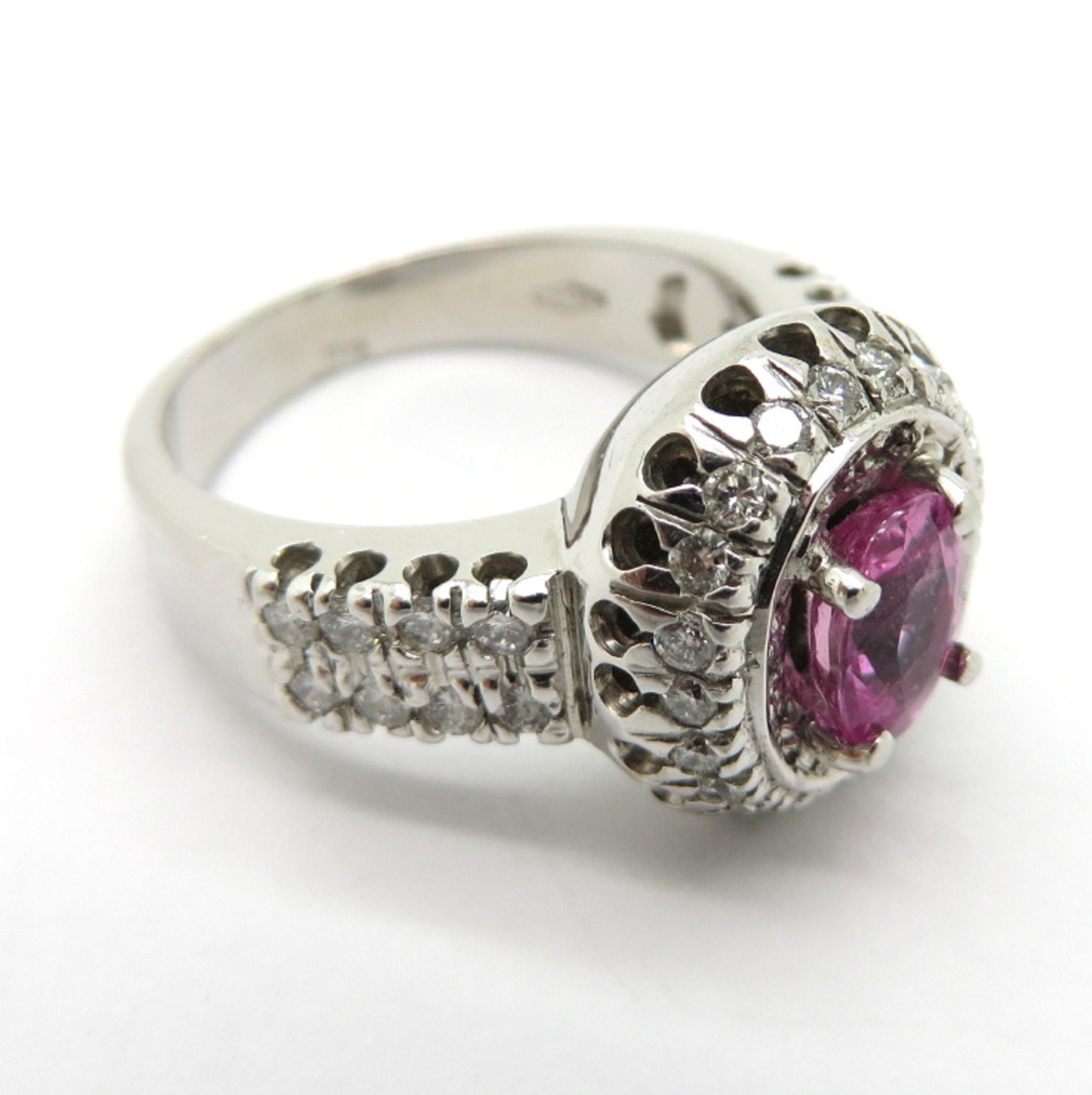 Women's Designer Gregg Ruth 18 Karat Gold Pink Oval Sapphire Round Diamond Halo Ring For Sale