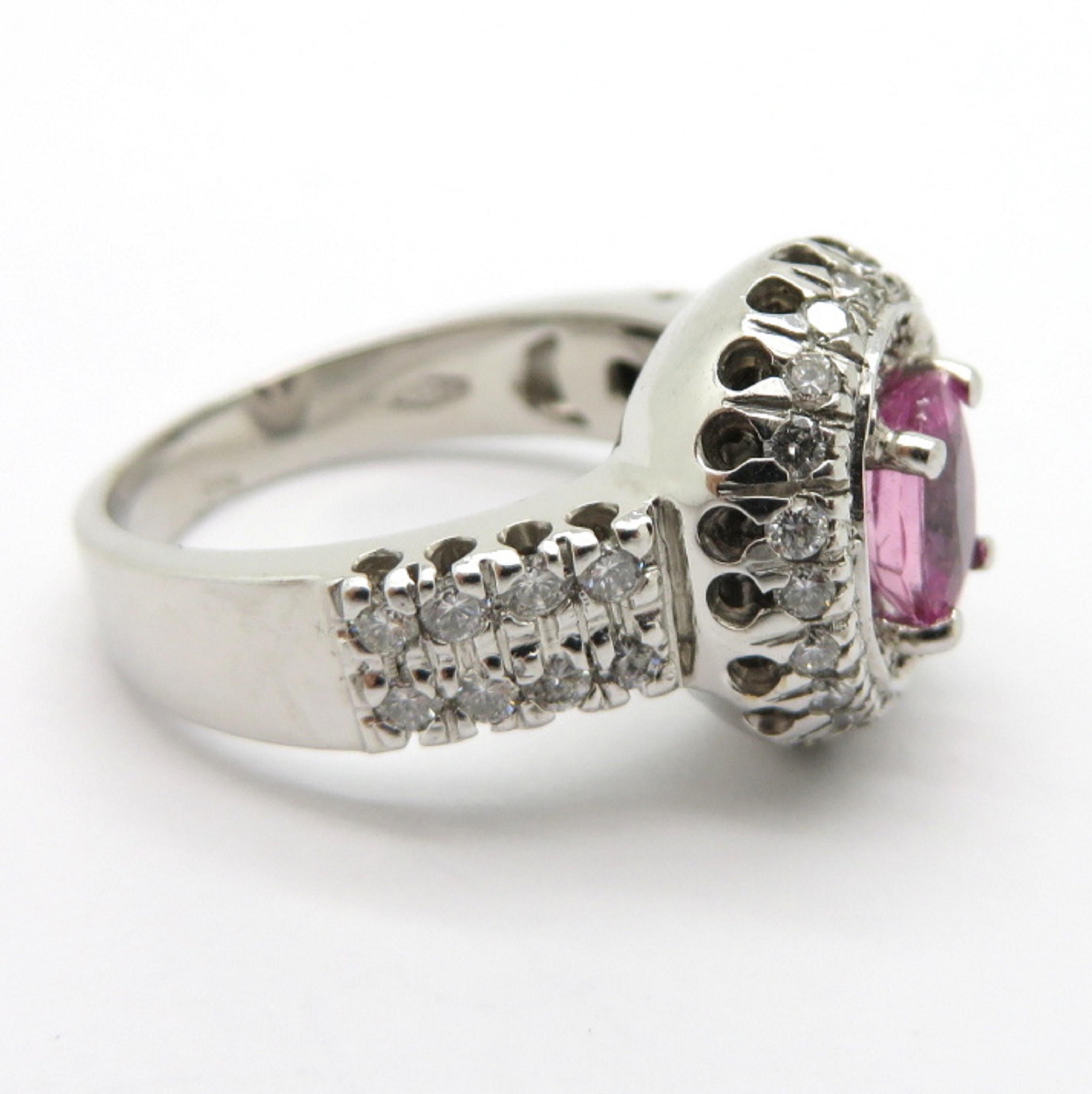 Designer Gregg Ruth 18 Karat Gold Pink Oval Sapphire Round Diamond Halo Ring For Sale 1