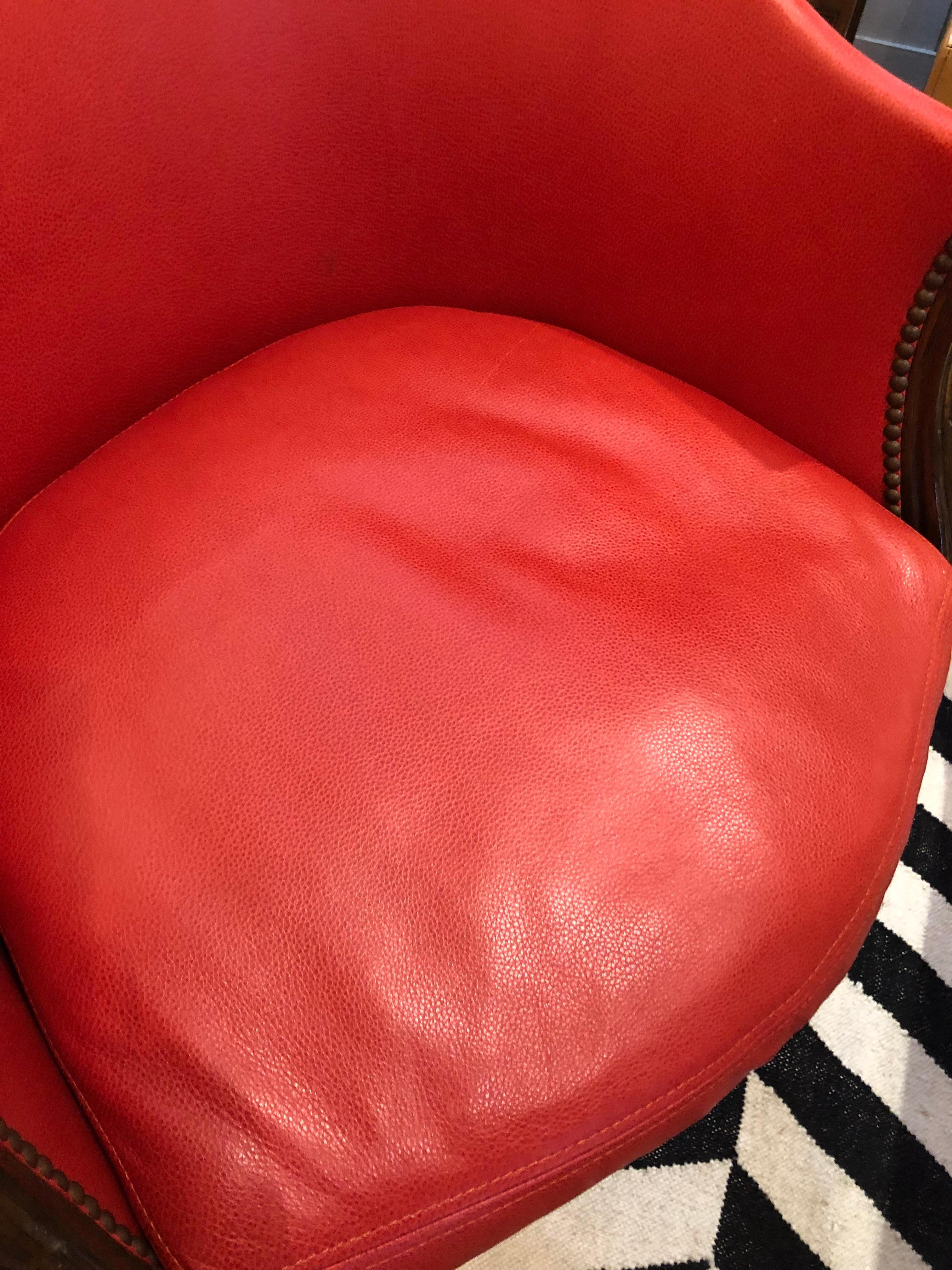 Gregorius Pineo Französischer Stil Stuhl aus gebranntem orangefarbenem Leder und Schilfrohr im Zustand „Gut“ im Angebot in Hopewell, NJ