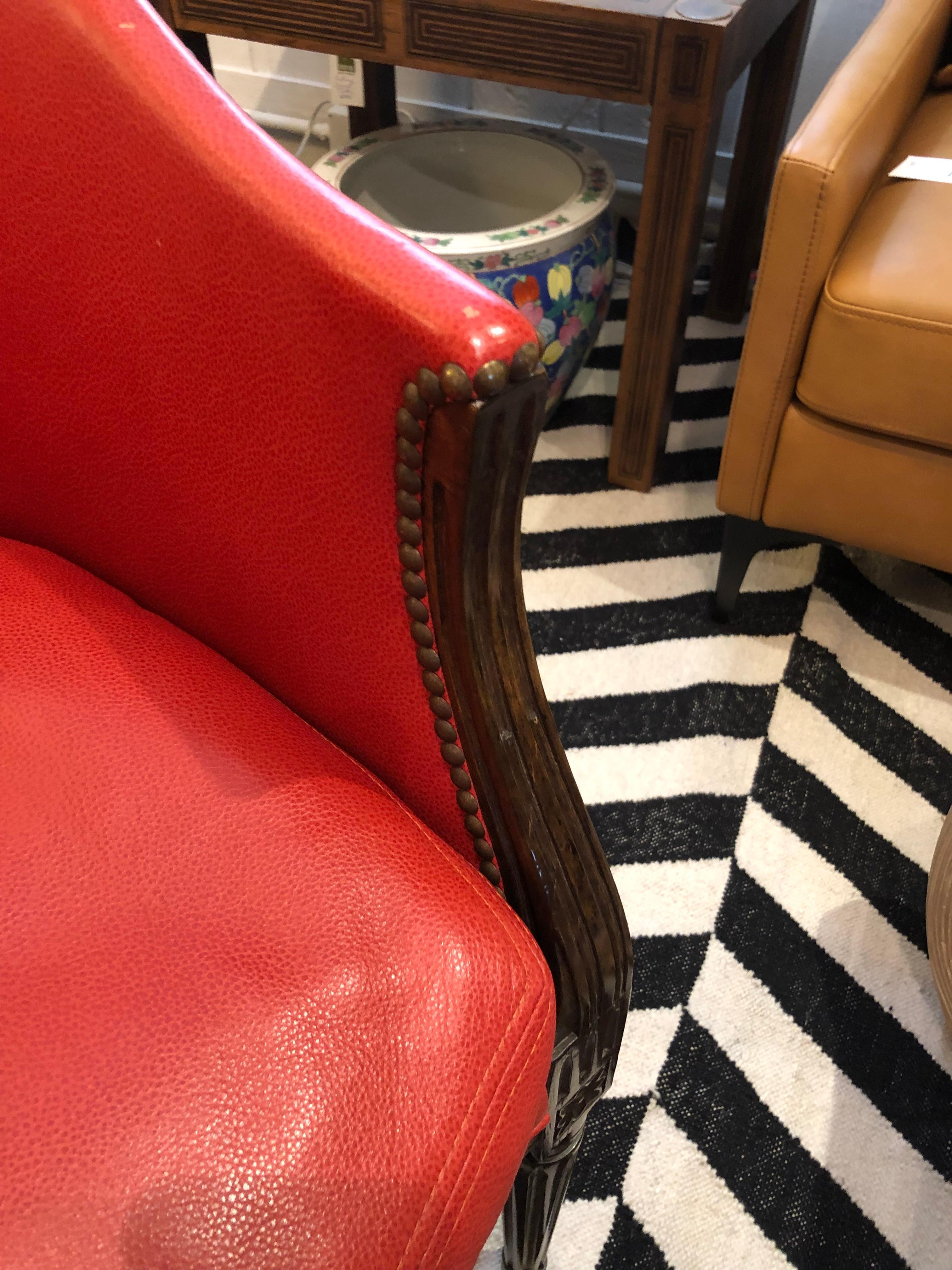Gregorius Pineo Französischer Stil Stuhl aus gebranntem orangefarbenem Leder und Schilfrohr im Angebot 3
