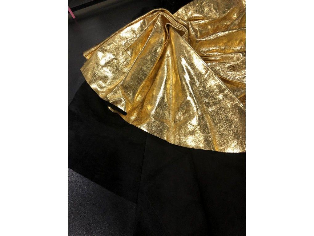 DESIGNER GUCCI Asymmetrisches Kleid aus Leder/Wildleder - Schwarz/Gold - Größe 40 im Angebot 1