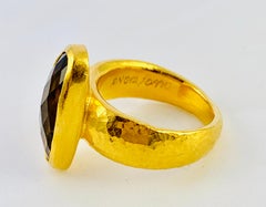 Designer Gurhan Hammered 24 Karat Yellow Gold and Smoky Quartz Ring