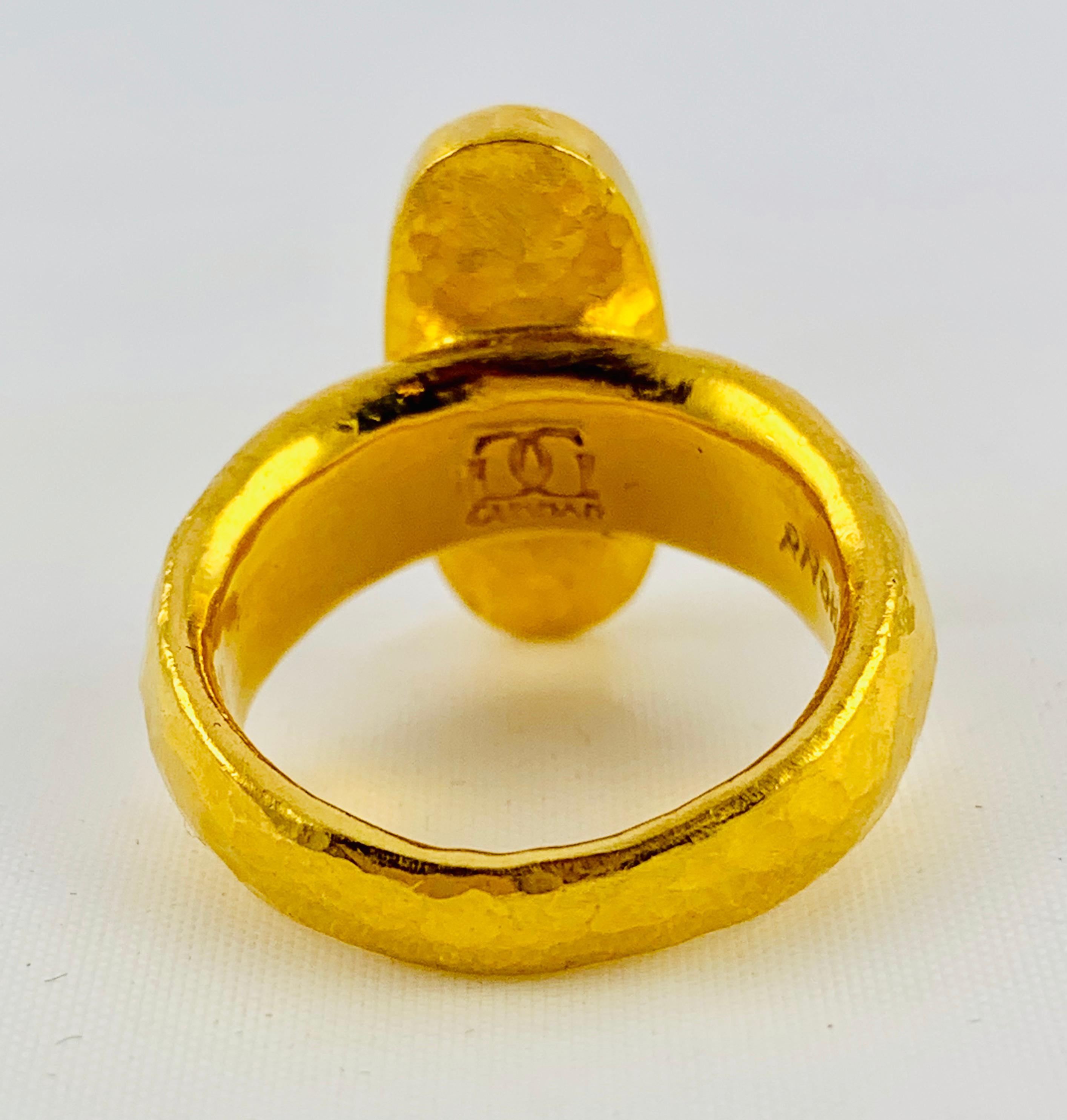 Contemporary Designer Gurhan Hammered 24 Karat Yellow Gold and Smoky Quartz Ring