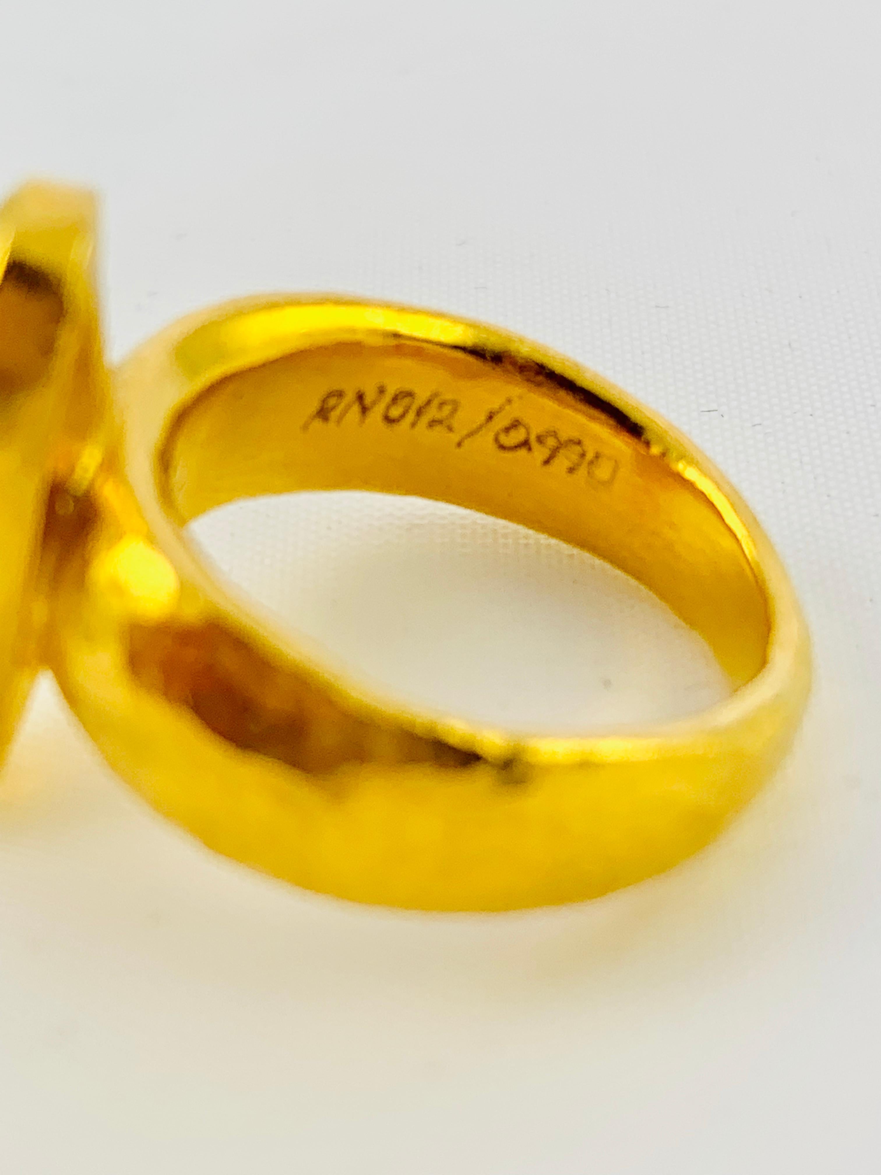 Women's Designer Gurhan Hammered 24 Karat Yellow Gold and Smoky Quartz Ring