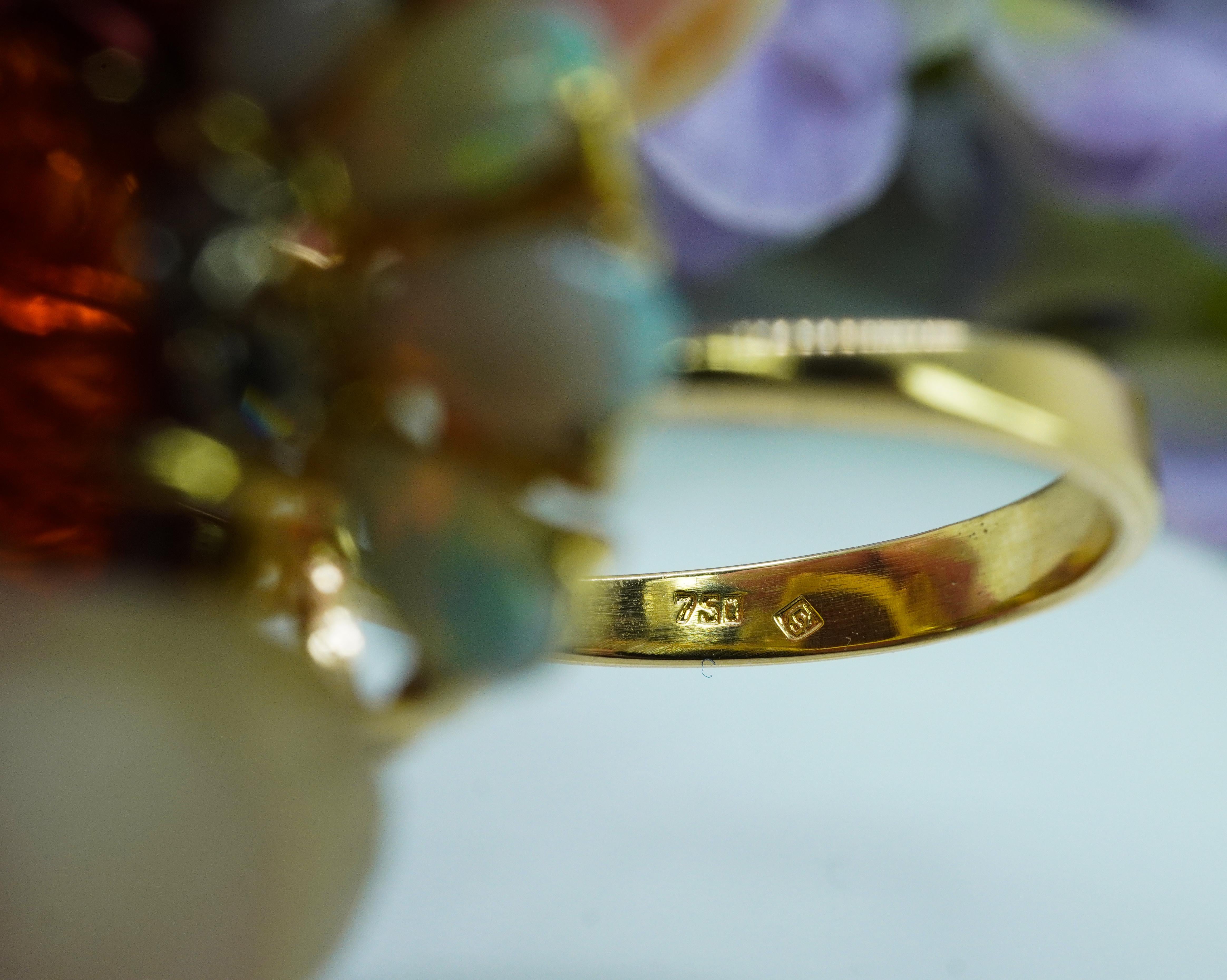 Designer H. Stern 18K Gold Vintage Madeira Citrine Opal Diamond Ring Signed en vente 4