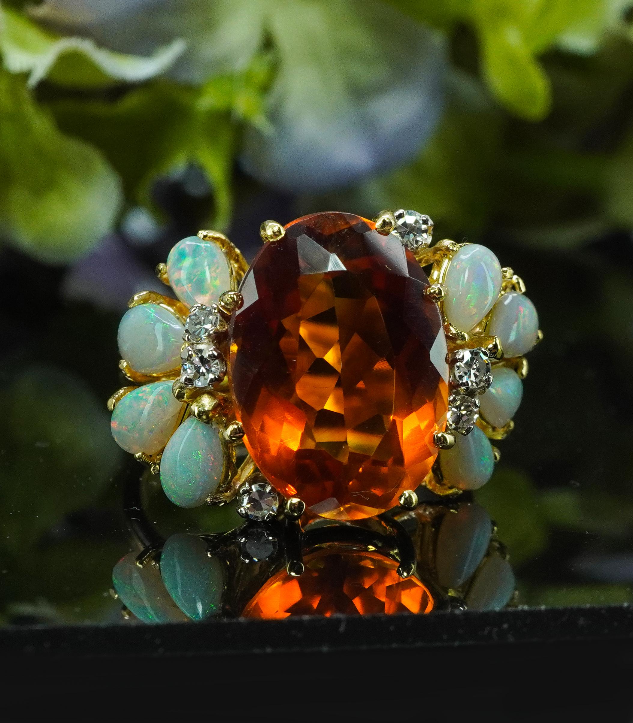  Designer H. Stern 18K Gold Vintage Madeira Citrine Opal Diamond Cocktail Ring Signed 

This is one of a kind vintage treasure crafted in rich 18K yellow gold. It comes from a great estate collection and hallmarked by H. Stern (see picture). The