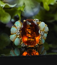 Designer H. Stern 18K Gold Vintage Madeira Citrine Opal Diamond Ring Signed