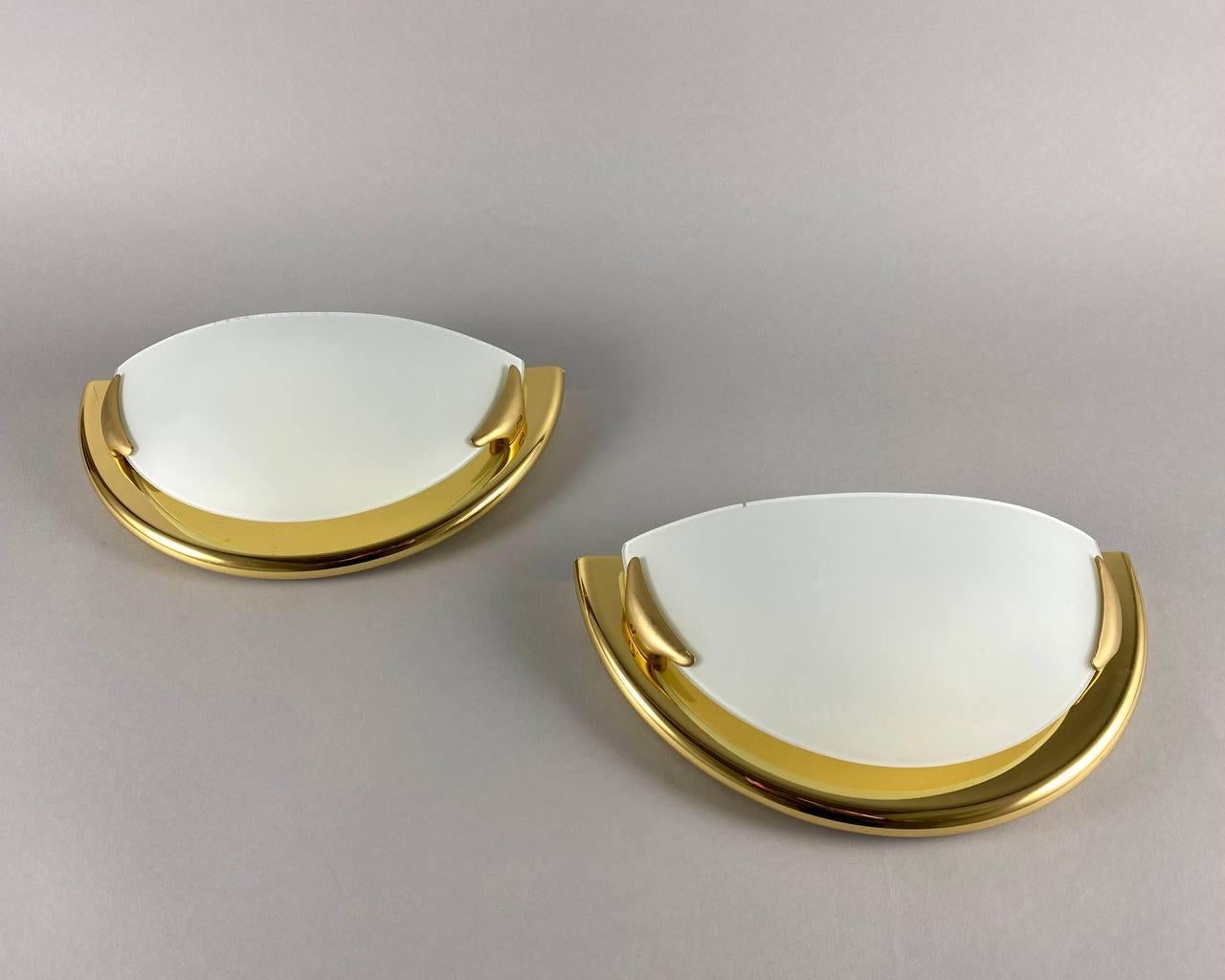 Belgian Designer Half Moon Wall Lamps Vintage Paired Wall Sconces with Glass Shade