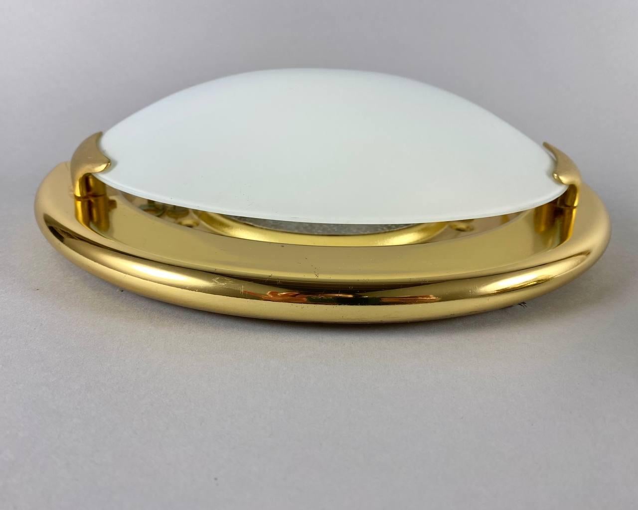 Designer Half Moon Wall Lamps Vintage Paired Wall Sconces with Glass Shade In Excellent Condition In Bastogne, BE