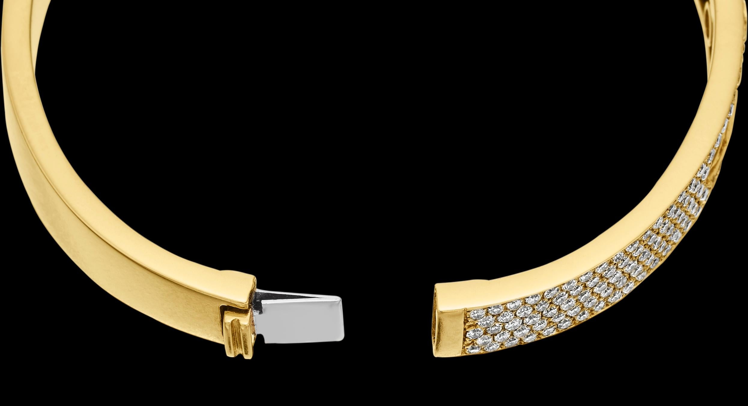 Round Cut Designer Happy Diamonds Bangle in 18-K Yellow Gold For Sale