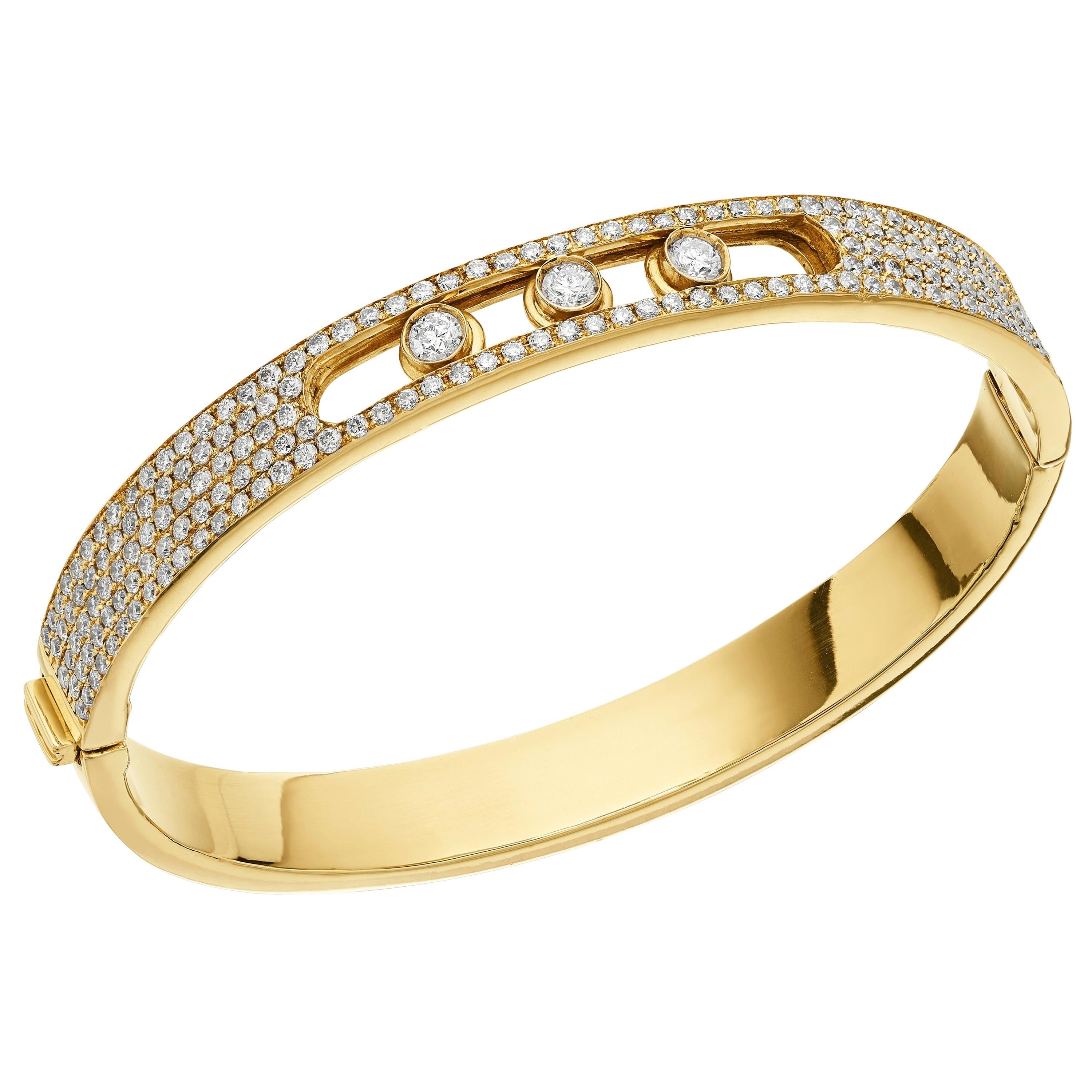 Designer Happy Diamonds Bangle in 18-K Yellow Gold For Sale